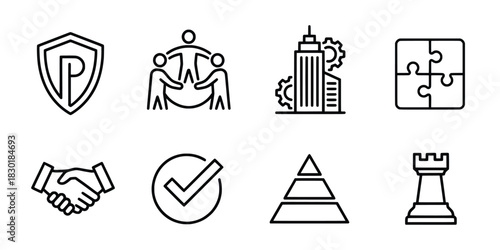 Business and Strategy Icons Teamwork Protection Growth and Success.