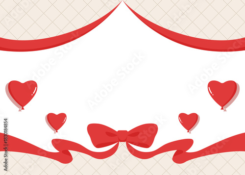 リボンのデコレーションフレーム、ハート型の風船の装飾、背景