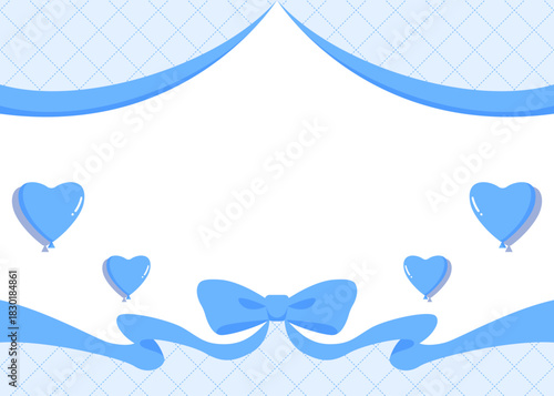 リボンのデコレーションフレーム、ハート型の風船の装飾、背景