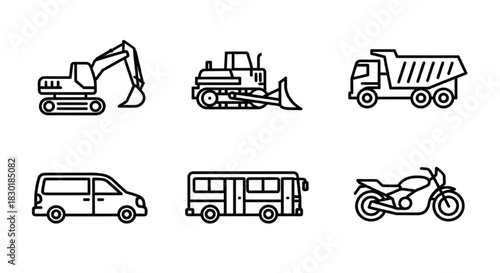 Collection of Vehicle Icons Featuring Various Transportation Types
