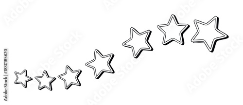 Several star shapes with a dark outline and shadow effect are arranged in a curve on the left and a diagonal line on the right, suitable for celebratory or achievement themes.