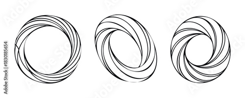 Abstract swirling geometric shapes with curved lines suggesting motion and transformation, perfect for visual branding and abstract presentations.