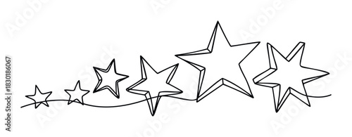 Simple line drawing of graduating stars connected by a single continuous line, perfect for celebration and achievement themes.