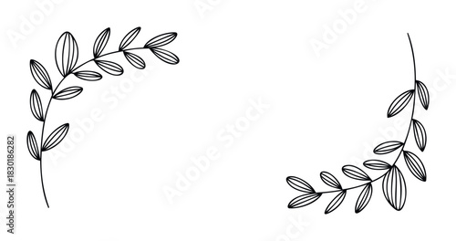 Simple line drawn floral branches framing empty space for text or branding, perfect for invitations, greeting cards, or digital page decorations.