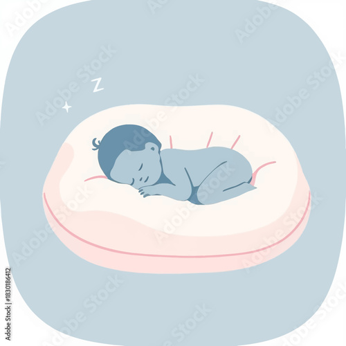 Illustration of a baby sleeping on a pillow.