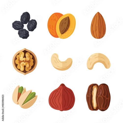 Assortment of Nuts and Dried Fruits A Healthy Snack Collection.