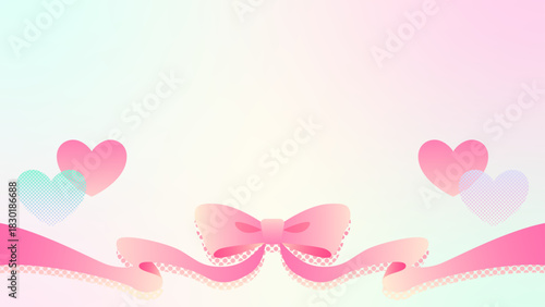 リボンのデコレーションフレーム、ハートの装飾、背景、16:9サイズ