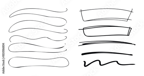 Set of handdrawn underline elements and highlighted text boxes for adding emphasis and visual structure to documents and presentations.