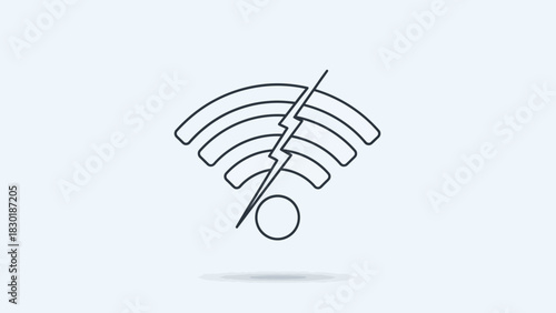 Wireless network symbol disrupted by a lightning strike representing disconnection problems
