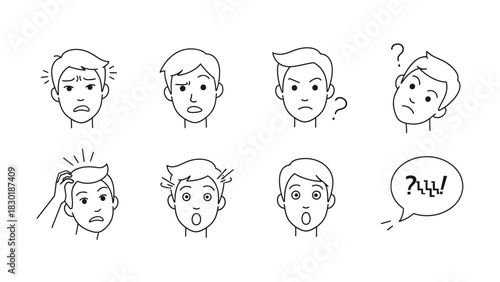 Variety of emotional expressions through minimalist face sketches showcasing diverse human feelings