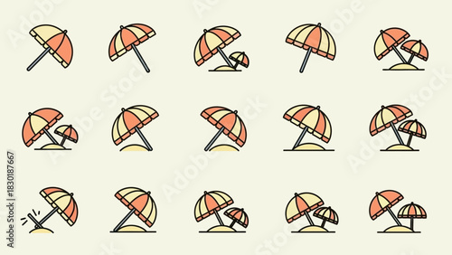 Seamless whimsical summer beach umbrella pattern design evokes vacation and relaxation