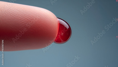 Close-up of a Finger with a Droplet of Blood Medical, Healthcare, and Health Concepts