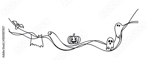 Festive Halloween border featuring playful ghosts, a spooky pumpkin, and a flying bat, perfect for seasonal celebrations and invitations