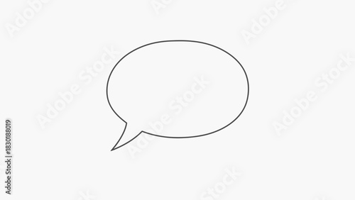 Minimalist speech bubble outline, conversation indicator or communication symbol isolated on white