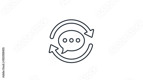 Iterative communication process portrayed through an updated dialogue loop icon