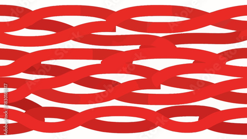 Interwoven red bands create an abstract and visually dynamic composition that offers a modern and