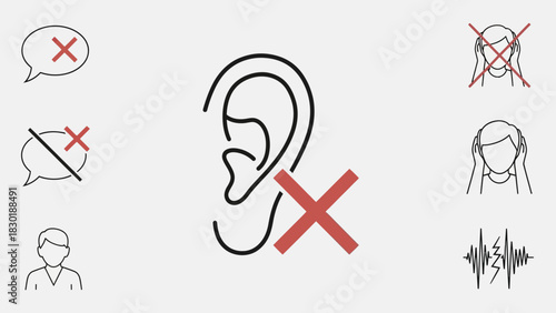 Illustrative Representation of Hearing Loss and Communication Barriers with Cross Symbols
