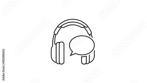 Headphone communication icon design, minimal line art emphasizing connectivity and virtual support