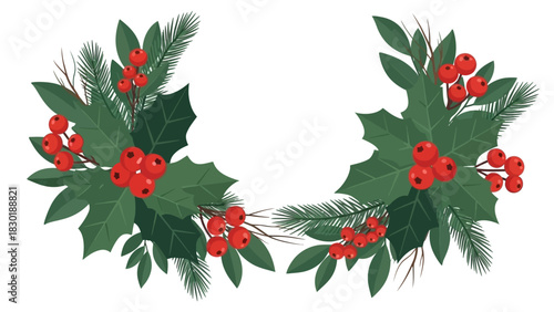 Festive holiday wreath with vibrant red berries and evergreen foliage celebration
