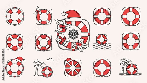 Festive holiday theme with lifebuoys with seasonal decorations for creative designs