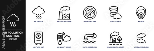 Air Pollution Control Line Icon Set