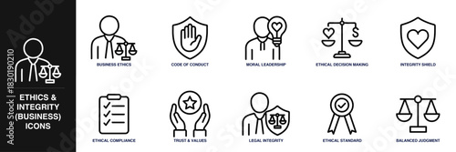 Ethics and Integrity (Business) Line Icon Set