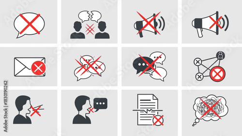 Communication restrictions concept showing symbols of disallowed communication channels and