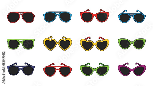 Colorful eyewear assortment showcasing trendy sunglass designs and vibrant color palettes that