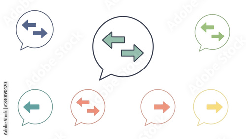 Colorful communication bubbles featuring bidirectional arrows to represent exchanging data