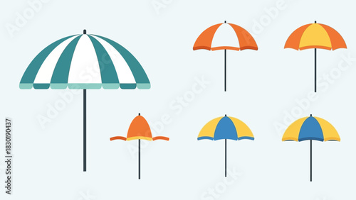 Colorful beach umbrellas set against soft background offering sun protection vector illustration