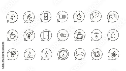 Collection of diverse doodle icons representing various states and activities in life style