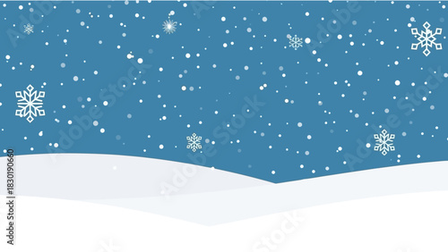 Charming winter landscape illustration with falling snowflakes and serene snowdrifts creating a