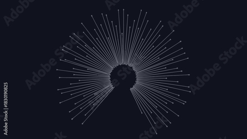 Abstract radial lines emanating from a central void on a dark backdrop composition