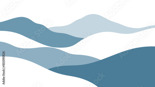 Abstract mountain range illustration in muted blue tones, minimalist design for serene backgrounds