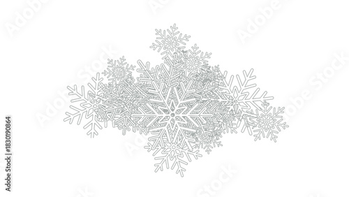 Abstract composition featuring a dynamic cluster of intricately designed snowflakes on a pristine