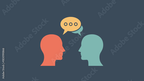 Abstract Communication Heads Illustration Depicting Idea Exchange and Dialogue