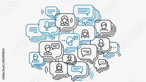 Abstract illustration representing communication network and information exchange with diverse