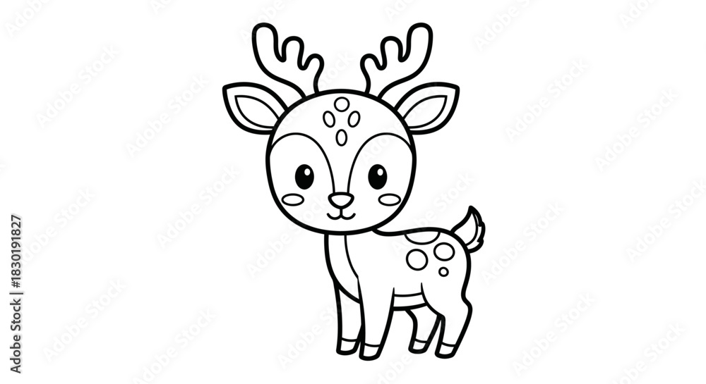 Fototapeta premium Cute Cartoon Deer with Antlers Illustration