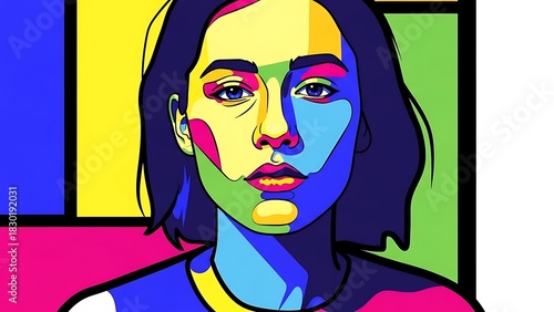 Vibrant Pop Art Illustration of a Womans Face with Bold Colors
