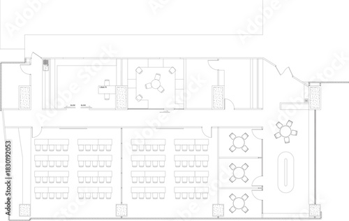 2D Drawing Layout Design of Meeting Room with Waiting Area, Storage, and Pantry