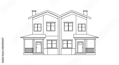 Detailed architectural drawing of a modern semi-detached house with visible line work and structure