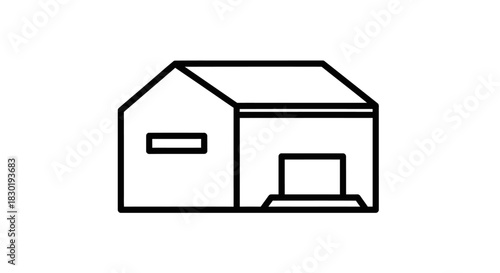 Minimalist line drawing of a simple house with garage door ideal for real estate designs