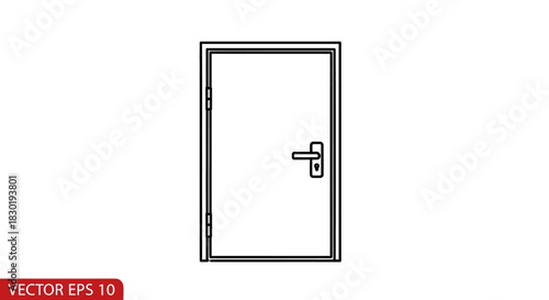 Modern minimalist line art illustration of a closed door with handle for interiors