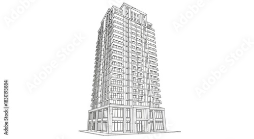 Architectural visualization of a high rise residential building design sketch urban living