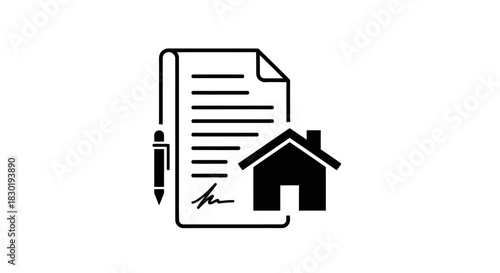 Conceptual icon illustrating home purchase contract or real estate document signing