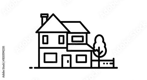 Elegant home outline icon on white background showcasing modern house design and structure,