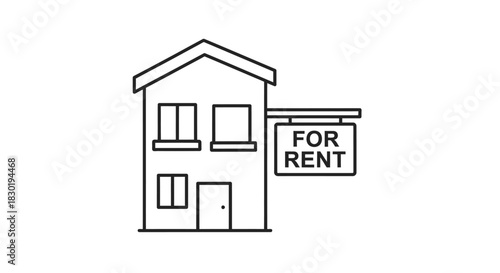 Minimalist Illustration of a House with 'For Rent' Sign for Real Estate Concepts