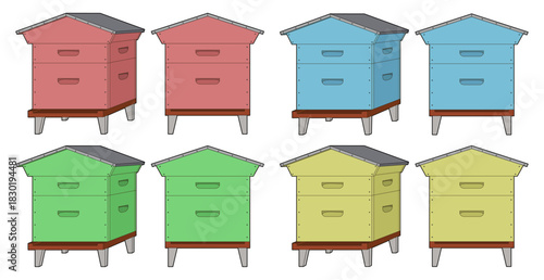 Vector illustration of a wooden bee house isolated on a white background. Ideal for designs related to nature, beekeeping, and environmental themes.