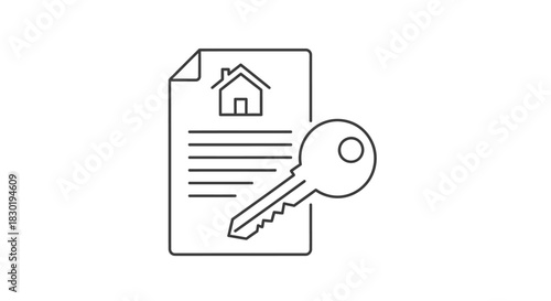 House contract and key illustration depicting real estate concept and home ownership