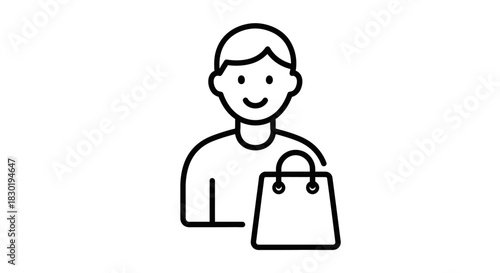 Simple icon depicting a person with a shopping bag for commercial usage or websites or applications